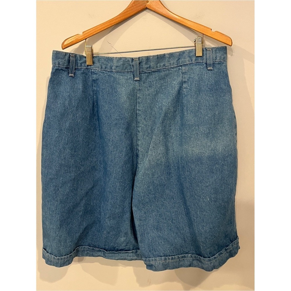 Vintage French Navy Denim Pleated Shorts Retro Blue 20W High Rise Made in USA - Picture 2 of 6